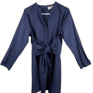 ANNA CATE "Harriet" navy poplin dress with button front.